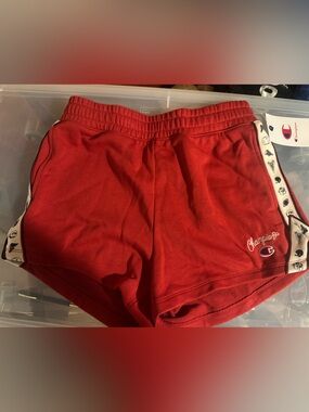 Champion Red Drawstring Athletic Shorts with Branded Tag